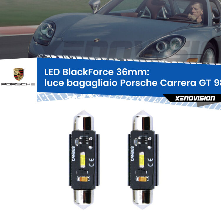 <strong>Luce Bagagliaio LED per Porsche Carrera GT</strong> 980 2003 - 2006. Coppia lampade <strong>C5W</strong> 36mm modello BlackForce canbus.