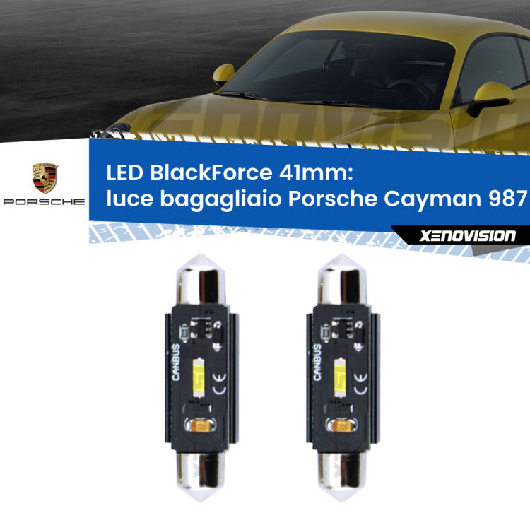 <strong>Luce Bagagliaio LED per Porsche Cayman</strong> 987 2005 - 2013. Coppia lampade <strong>C5W</strong> 41mm modello BlackForce canbus.