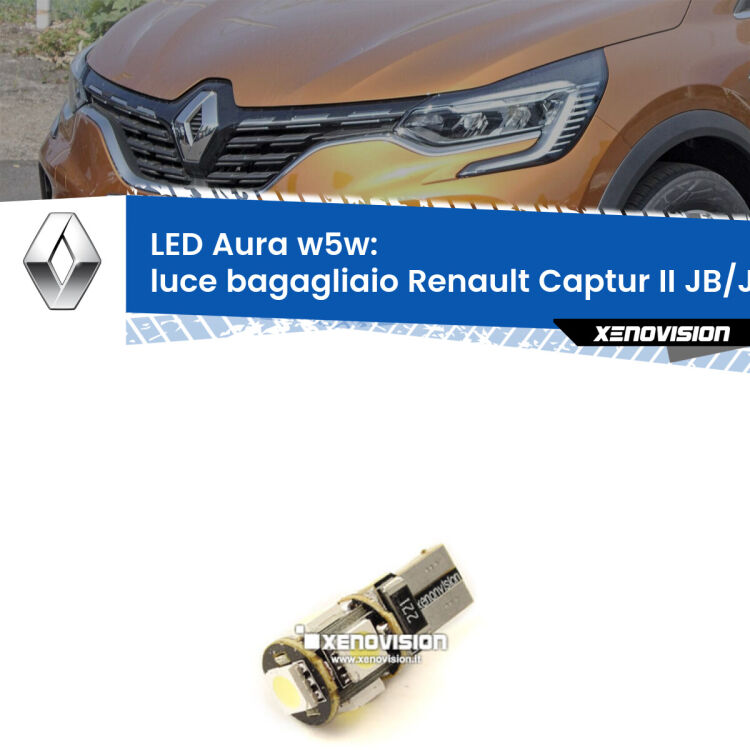 <strong>LED luce bagagliaio w5w per Renault Captur II</strong> JB/JE in poi. Una lampadina <strong>w5w</strong> canbus luce bianca 6000k modello Aura Xenovision.