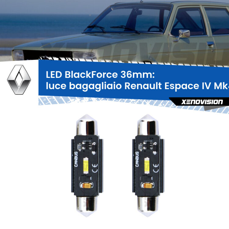 <strong>Luce Bagagliaio LED per Renault Espace IV</strong> Mk4 2002 - 2006. Coppia lampade <strong>C5W</strong> 36mm modello BlackForce canbus.