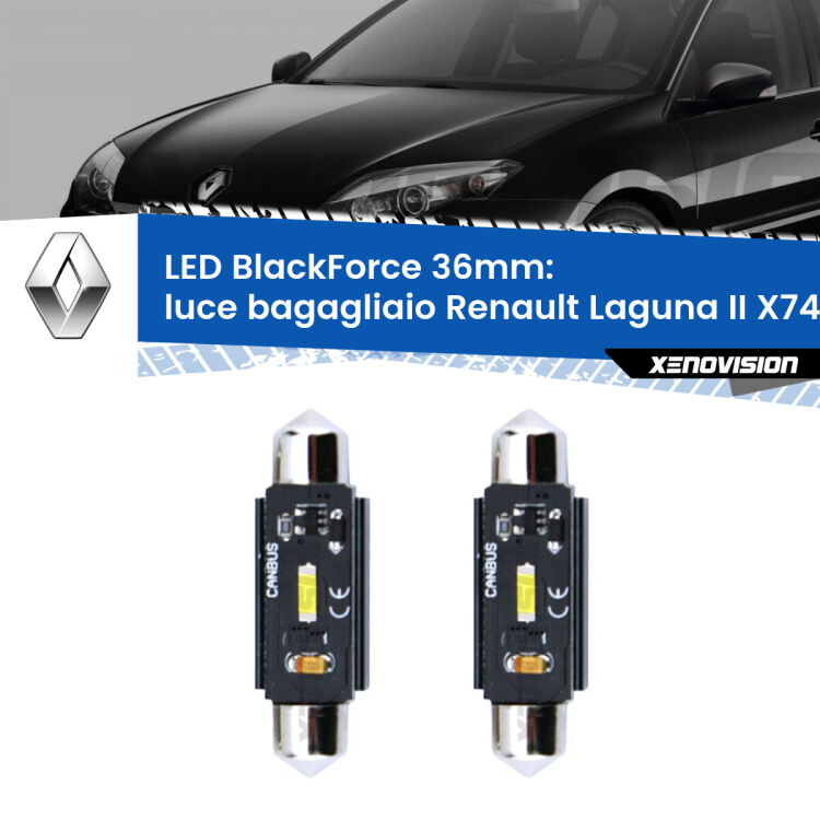 <strong>Luce Bagagliaio LED per Renault Laguna II</strong> X74 2000 - 2006. Coppia lampade <strong>C5W</strong> 36mm modello BlackForce canbus.