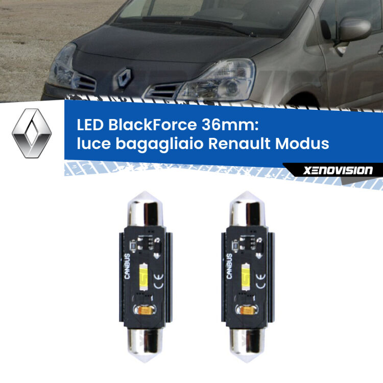 <strong>Luce Bagagliaio LED per Renault Modus</strong>  2004 - 2012. Coppia lampade <strong>C5W</strong> 36mm modello BlackForce canbus.