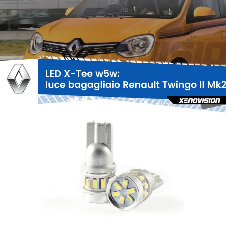 <strong>LED luce bagagliaio per Renault Twingo II</strong> Mk2 2007 - 2013. Lampade <strong>W5W</strong> modello X-Tee Xenovision top di gamma.