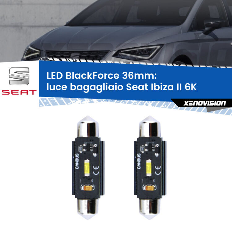 <strong>Luce Bagagliaio LED per Seat Ibiza II</strong> 6K 1993 - 2002. Coppia lampade <strong>C5W</strong> 36mm modello BlackForce canbus.