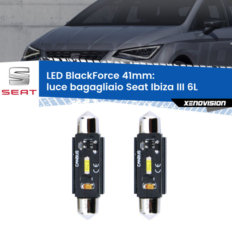 <strong>Luce Bagagliaio LED per Seat Ibiza III</strong> 6L 2002 - 2009. Coppia lampade <strong>C5W</strong> 41mm modello BlackForce canbus.