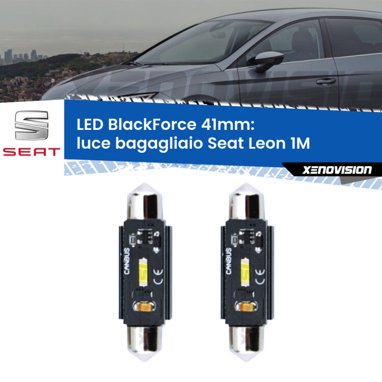 <strong>Luce Bagagliaio LED per Seat Leon</strong> 1M 1999 - 2006. Coppia lampade <strong>C5W</strong> 41mm modello BlackForce canbus.