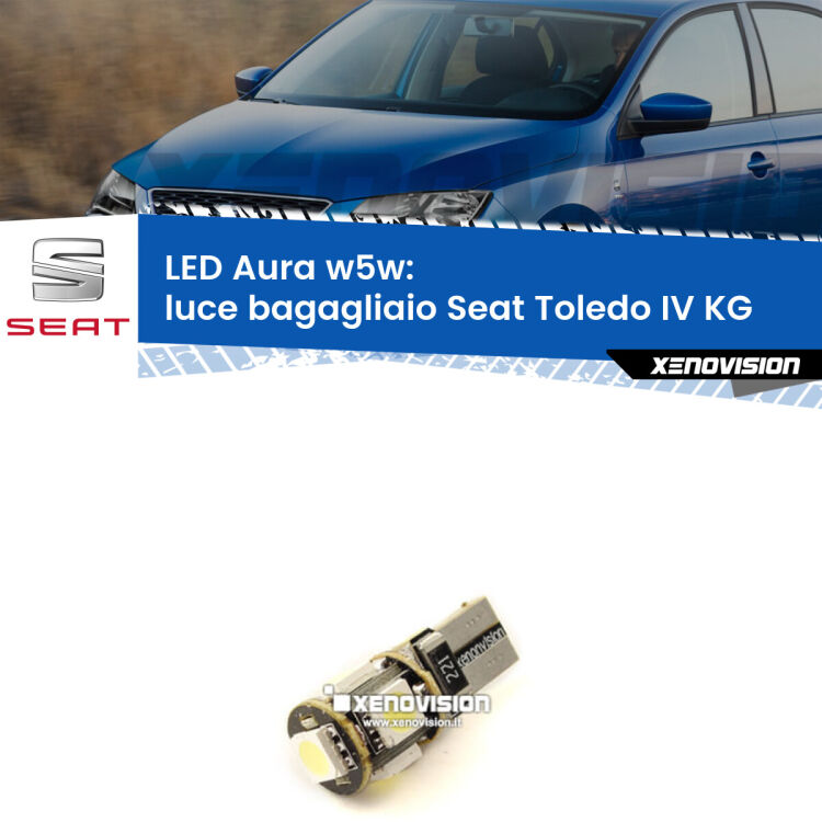 <strong>LED luce bagagliaio w5w per Seat Toledo IV</strong> KG 2012 - 2019. Una lampadina <strong>w5w</strong> canbus luce bianca 6000k modello Aura Xenovision.