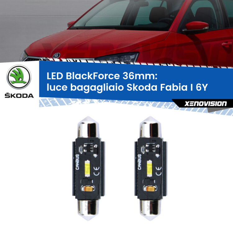 <strong>Luce Bagagliaio LED per Skoda Fabia I</strong> 6Y 1999 - 2006. Coppia lampade <strong>C5W</strong> 36mm modello BlackForce canbus.