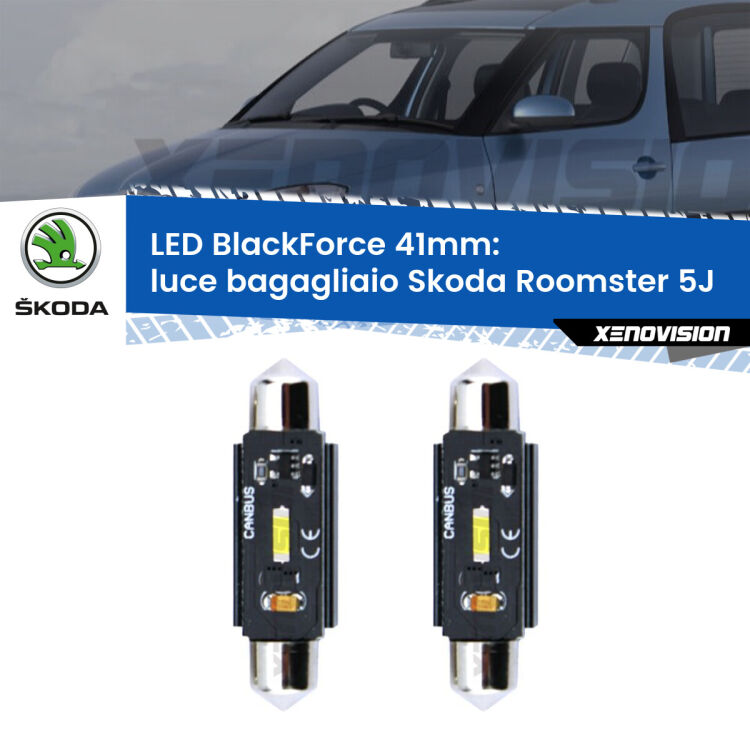 <strong>Luce Bagagliaio LED per Skoda Roomster</strong> 5J 2006 - 2015. Coppia lampade <strong>C5W</strong> 41mm modello BlackForce canbus.