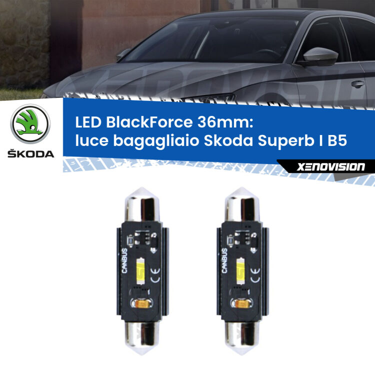 <strong>Luce Bagagliaio LED per Skoda Superb I</strong> B5 2001 - 2008. Coppia lampade <strong>C5W</strong> 36mm modello BlackForce canbus.