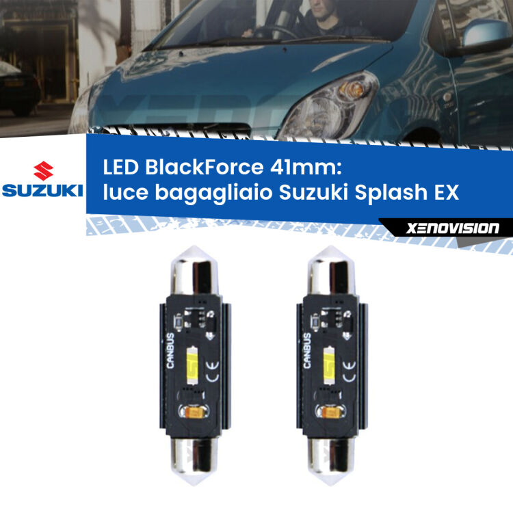 <strong>Luce Bagagliaio LED per Suzuki Splash</strong> EX 2008 in poi. Coppia lampade <strong>C5W</strong> 41mm modello BlackForce canbus.