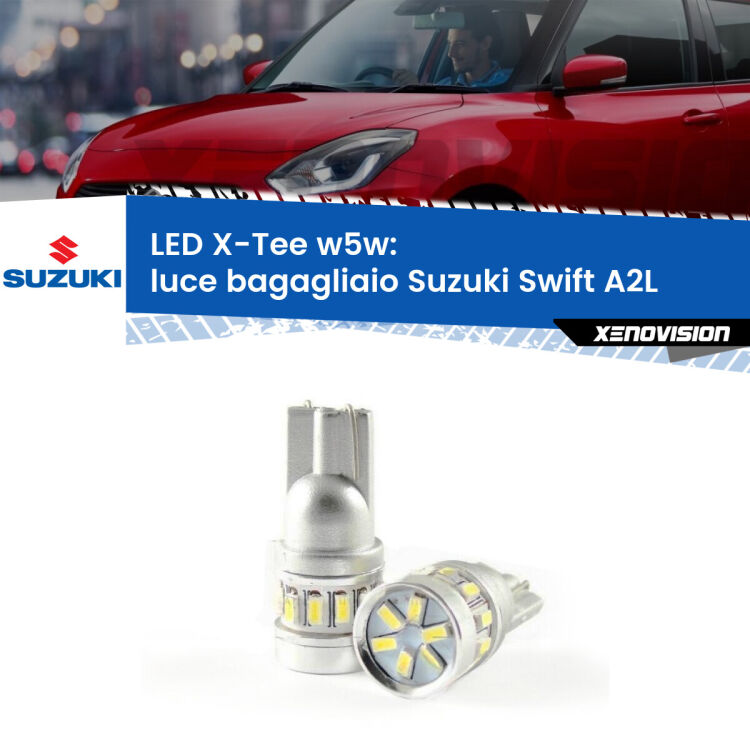 <strong>LED luce bagagliaio per Suzuki Swift</strong> A2L 2017 in poi. Lampade <strong>W5W</strong> modello X-Tee Xenovision top di gamma.