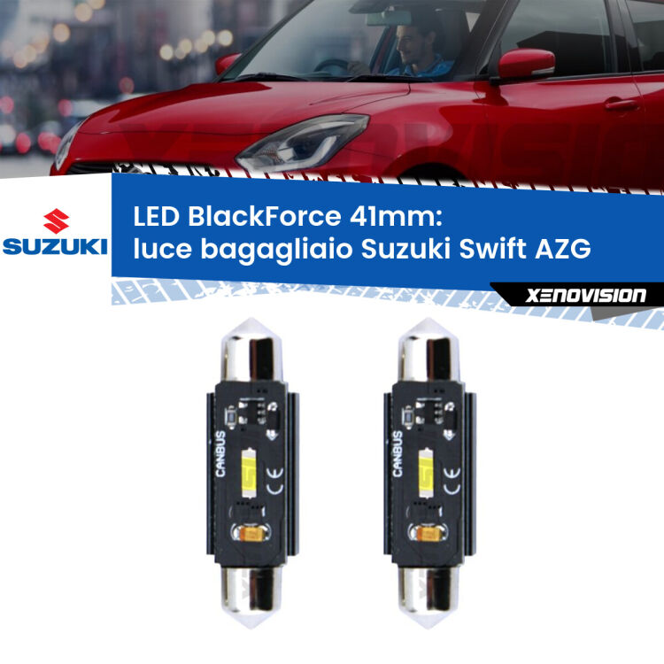 <strong>Luce Bagagliaio LED per Suzuki Swift</strong> AZG 2010 - 2016. Coppia lampade <strong>C5W</strong> 41mm modello BlackForce canbus.