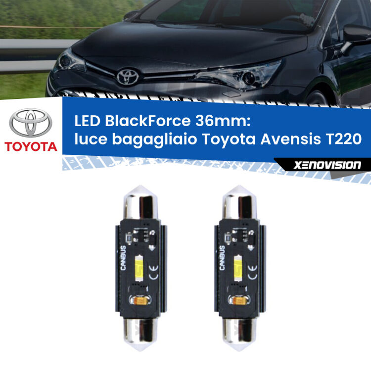 <strong>Luce Bagagliaio LED per Toyota Avensis</strong> T220 1997 - 2003. Coppia lampade <strong>C5W</strong> 36mm modello BlackForce canbus.