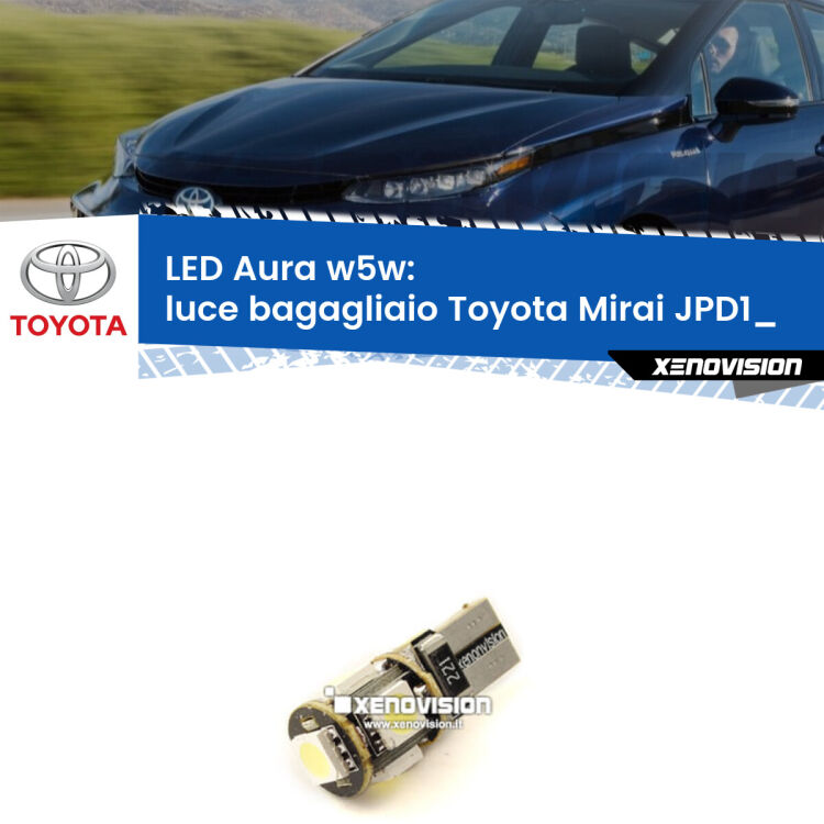 <strong>LED luce bagagliaio w5w per Toyota Mirai</strong> JPD1_ 2014 in poi. Una lampadina <strong>w5w</strong> canbus luce bianca 6000k modello Aura Xenovision.