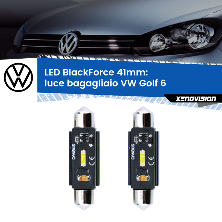 <strong>Luce Bagagliaio LED per VW Golf 6</strong>  2008 - 2011. Coppia lampade <strong>C5W</strong> 41mm modello BlackForce canbus.