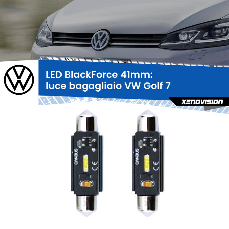 <strong>Luce Bagagliaio LED per VW Golf 7</strong>  2012 - 2019. Coppia lampade <strong>C5W</strong> 41mm modello BlackForce canbus.