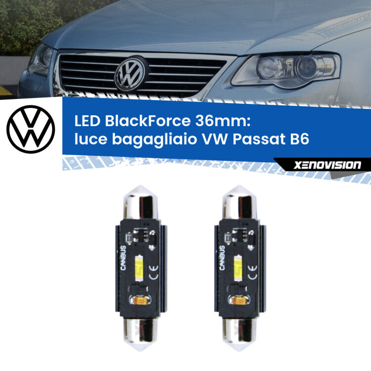 <strong>Luce Bagagliaio LED per VW Passat</strong> B6 2005 - 2010. Coppia lampade <strong>C5W</strong> 36mm modello BlackForce canbus.