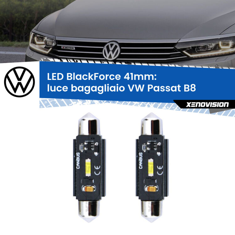 <strong>Luce Bagagliaio LED per VW Passat</strong> B8 2014 - 2017. Coppia lampade <strong>C5W</strong> 41mm modello BlackForce canbus.