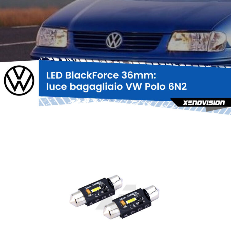 <strong>LED luce bagagliaio 36mm per VW Polo</strong> 6N2 1999 - 2001. Coppia lampadine <strong>C5W</strong>modello BlackForce Xenovision.