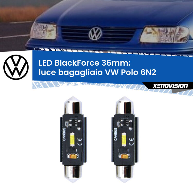 <strong>Luce Bagagliaio LED per VW Polo</strong> 6N2 1999 - 2001. Coppia lampade <strong>C5W</strong> 36mm modello BlackForce canbus.