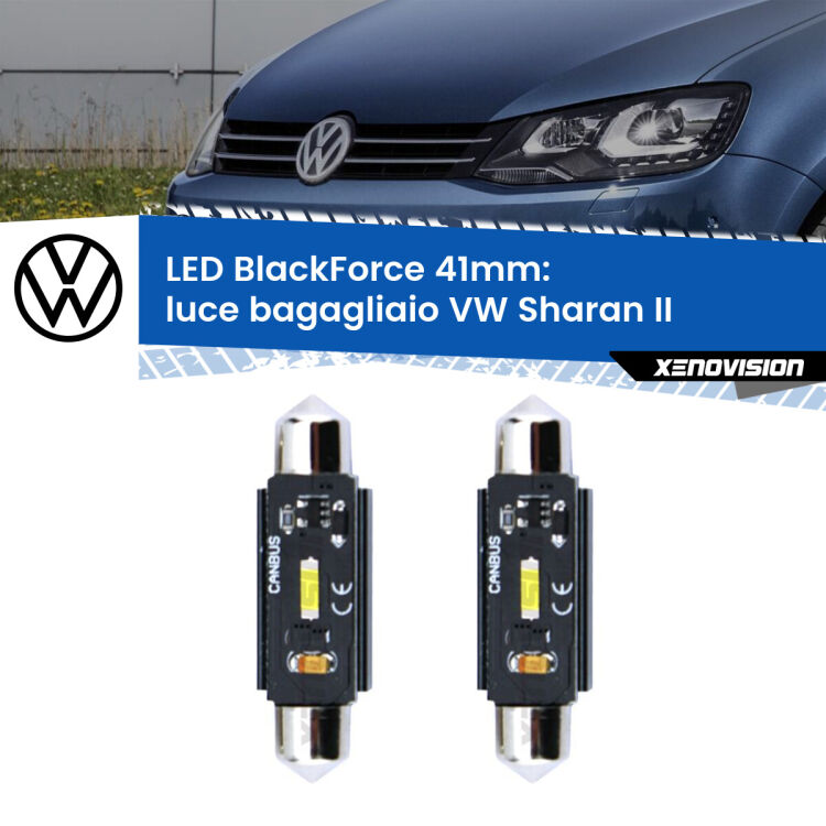 <strong>Luce Bagagliaio LED per VW Sharan</strong> II sul portellone. Coppia lampade <strong>C5W</strong> 41mm modello BlackForce canbus.