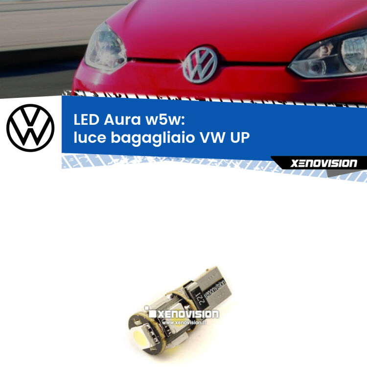 <strong>LED luce bagagliaio w5w per VW UP</strong>  2011 in poi. Una lampadina <strong>w5w</strong> canbus luce bianca 6000k modello Aura Xenovision.