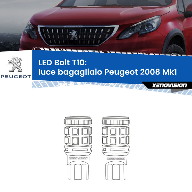 <strong>Luce Bagagliaio LED per Peugeot 2008</strong> Mk1 2013 - 2018. Coppia lampade <strong>T10</strong> modello Bolt canbus.