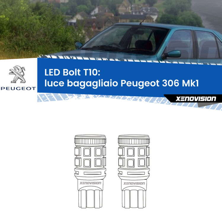 <strong>Luce Bagagliaio LED per Peugeot 306</strong> Mk1 1993 - 2001. Coppia lampade <strong>T10</strong> modello Bolt canbus.