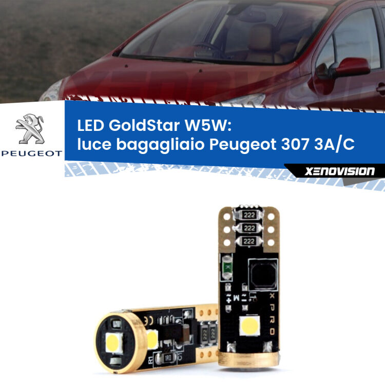 <strong>Luce Bagagliaio LED Peugeot 307</strong> 3A/C 2000 - 2009: ottima luminosità a 360 gradi. Si inseriscono ovunque. Canbus, Top Quality.