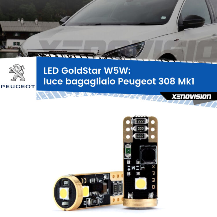 <strong>Luce Bagagliaio LED Peugeot 308</strong> Mk1 2007 - 2012: ottima luminosità a 360 gradi. Si inseriscono ovunque. Canbus, Top Quality.