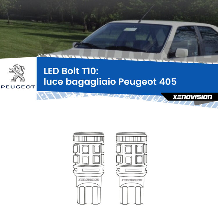 <strong>Luce Bagagliaio LED per Peugeot 405</strong>  1987 - 1997. Coppia lampade <strong>T10</strong> modello Bolt canbus.