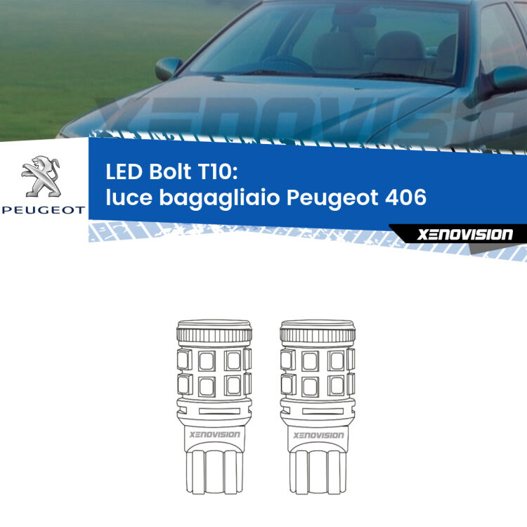 <strong>Luce Bagagliaio LED per Peugeot 406</strong>  1995 - 2004. Coppia lampade <strong>T10</strong> modello Bolt canbus.