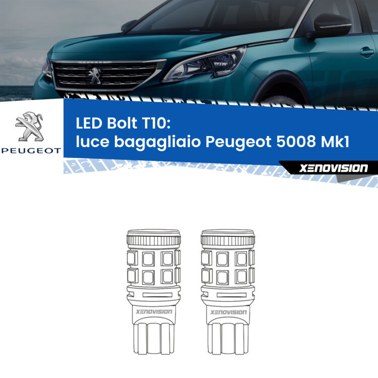 <strong>Luce Bagagliaio LED per Peugeot 5008</strong> Mk1 2009 - 2016. Coppia lampade <strong>T10</strong> modello Bolt canbus.