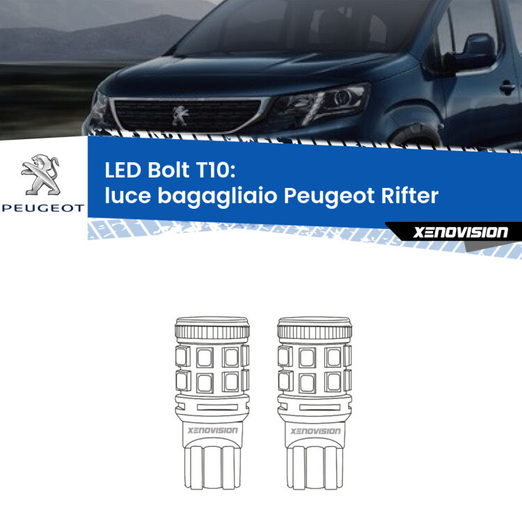 <strong>Luce Bagagliaio LED per Peugeot Rifter</strong>  2018 in poi. Coppia lampade <strong>T10</strong> modello Bolt canbus.