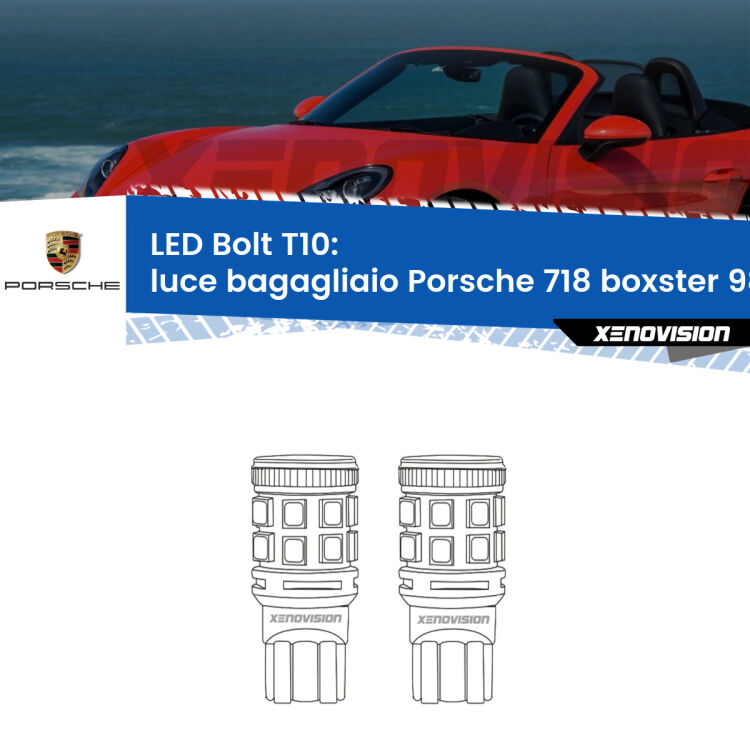 <strong>Luce Bagagliaio LED per Porsche 718 boxster</strong> 982 2016 in poi. Coppia lampade <strong>T10</strong> modello Bolt canbus.