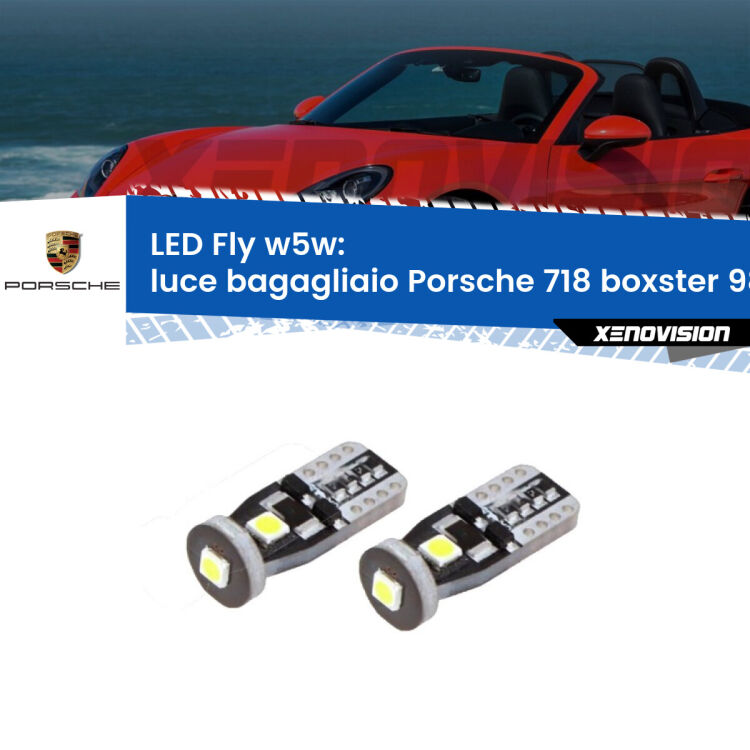 <strong>luce bagagliaio LED per Porsche 718 boxster</strong> 982 2016 in poi. Coppia lampadine <strong>w5w</strong> Canbus compatte modello Fly Xenovision.