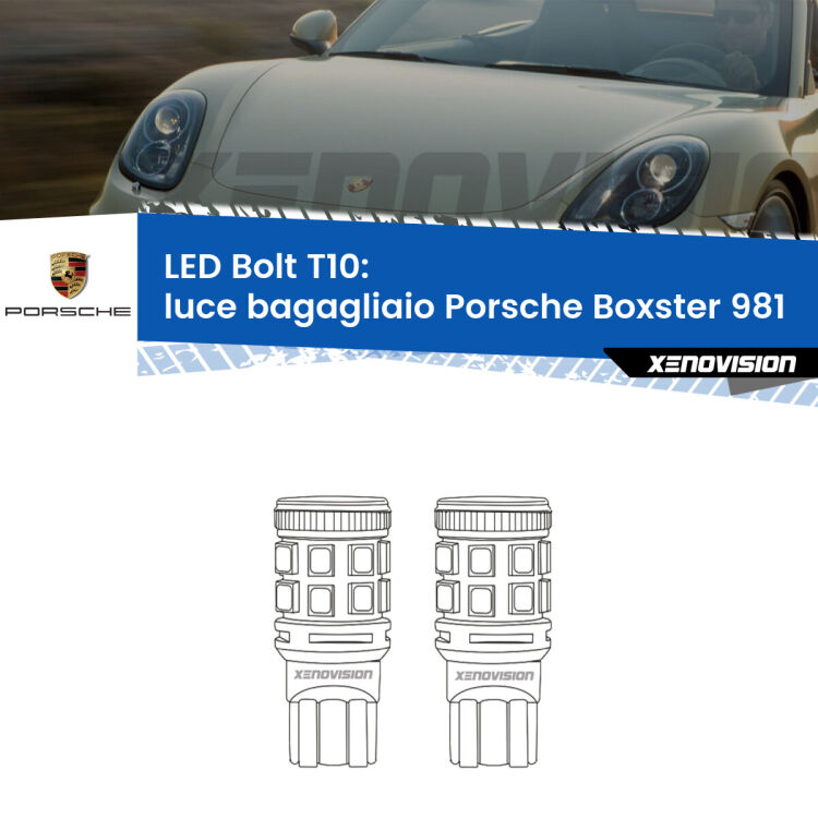 <strong>Luce Bagagliaio LED per Porsche Boxster</strong> 981 2012 in poi. Coppia lampade <strong>T10</strong> modello Bolt canbus.