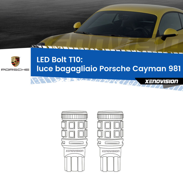 <strong>Luce Bagagliaio LED per Porsche Cayman</strong> 981 2013 in poi. Coppia lampade <strong>T10</strong> modello Bolt canbus.