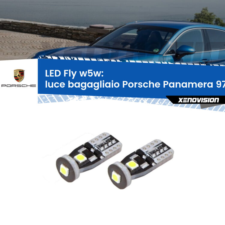 <strong>luce bagagliaio LED per Porsche Panamera</strong> 970 2009 - 2016. Coppia lampadine <strong>w5w</strong> Canbus compatte modello Fly Xenovision.