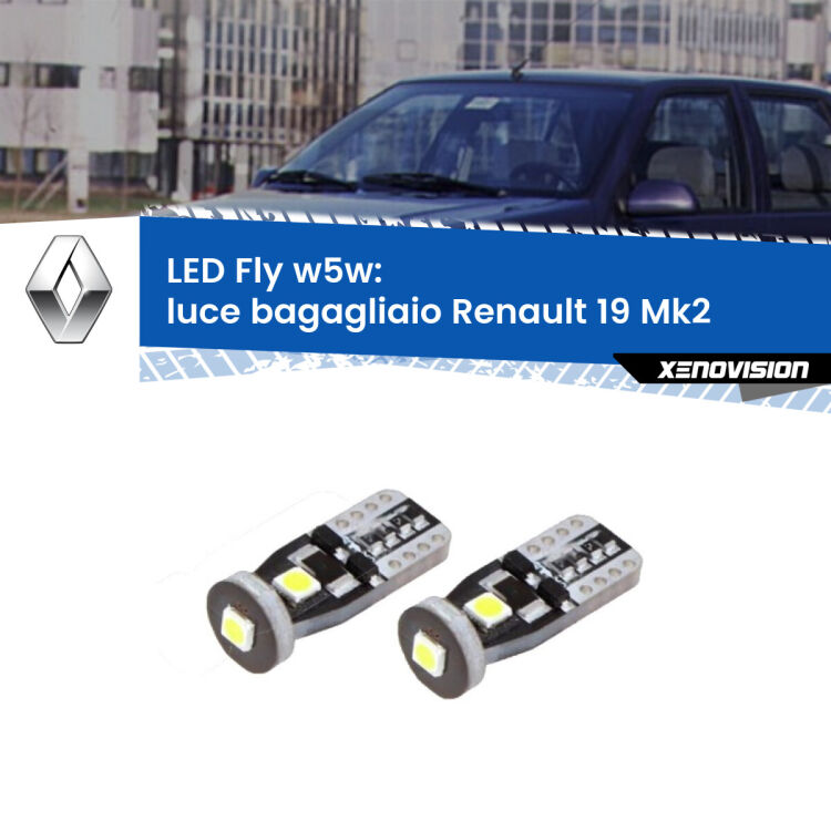 <strong>luce bagagliaio LED per Renault 19</strong> Mk2 1992 - 1995. Coppia lampadine <strong>w5w</strong> Canbus compatte modello Fly Xenovision.