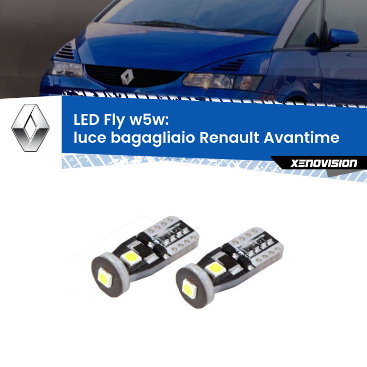 <strong>luce bagagliaio LED per Renault Avantime</strong>  2001 - 2003. Coppia lampadine <strong>w5w</strong> Canbus compatte modello Fly Xenovision.