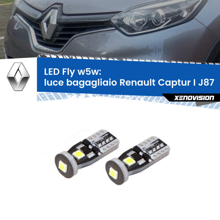 <strong>luce bagagliaio LED per Renault Captur I</strong> J87 2013 - 2015. Coppia lampadine <strong>w5w</strong> Canbus compatte modello Fly Xenovision.