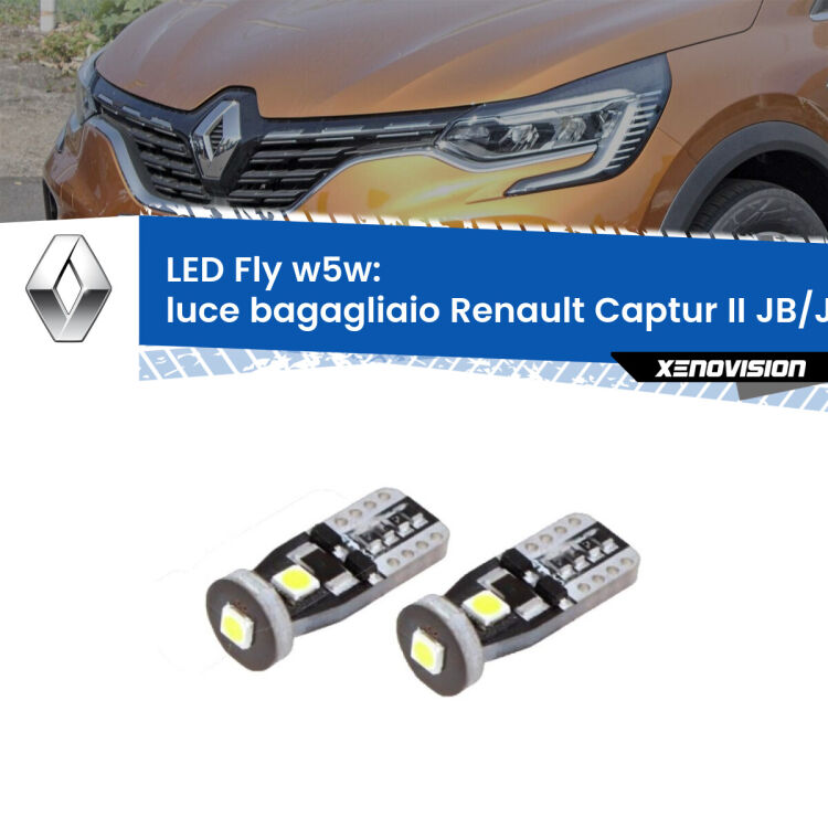 <strong>luce bagagliaio LED per Renault Captur II</strong> JB/JE in poi. Coppia lampadine <strong>w5w</strong> Canbus compatte modello Fly Xenovision.