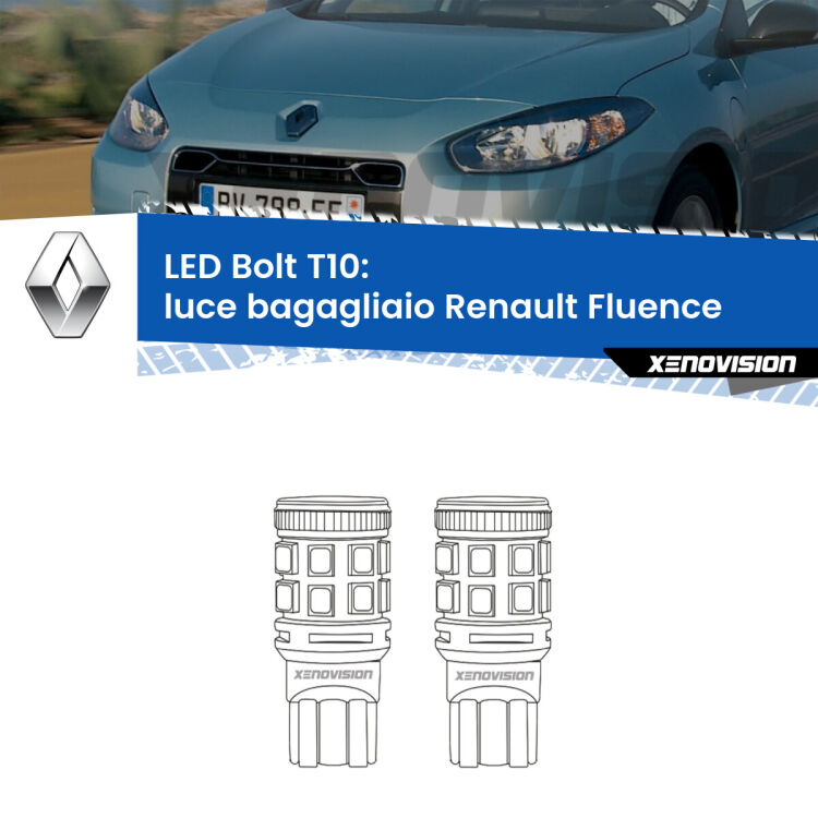 <strong>Luce Bagagliaio LED per Renault Fluence</strong>  2010 - 2015. Coppia lampade <strong>T10</strong> modello Bolt canbus.