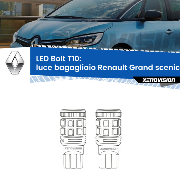 <strong>Luce Bagagliaio LED per Renault Grand scenic IV</strong> Mk4 2016 - 2022. Coppia lampade <strong>T10</strong> modello Bolt canbus.