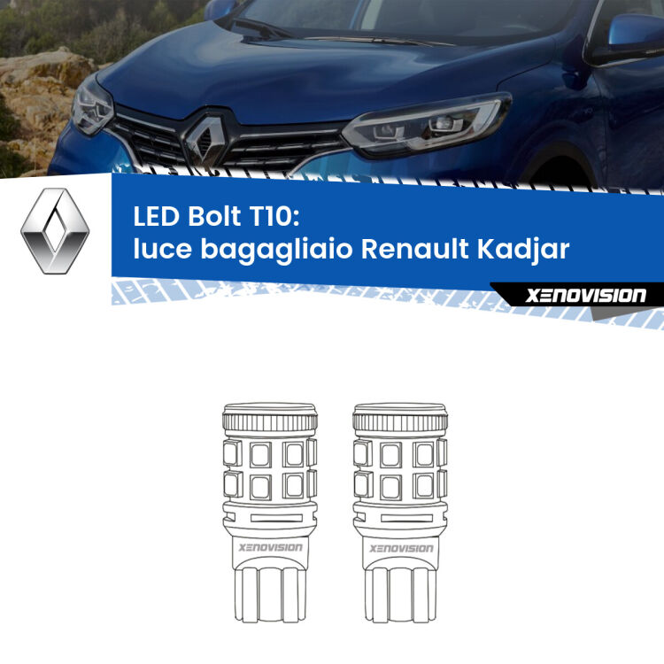 <strong>Luce Bagagliaio LED per Renault Kadjar</strong>  2015 - 2022. Coppia lampade <strong>T10</strong> modello Bolt canbus.