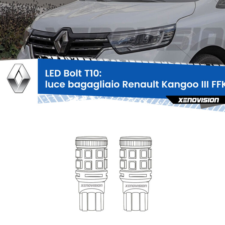 <strong>Luce Bagagliaio LED per Renault Kangoo III</strong> FFK/KFK 2021 in poi. Coppia lampade <strong>T10</strong> modello Bolt canbus.