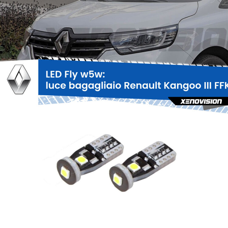 <strong>luce bagagliaio LED per Renault Kangoo III</strong> FFK/KFK 2021 in poi. Coppia lampadine <strong>w5w</strong> Canbus compatte modello Fly Xenovision.