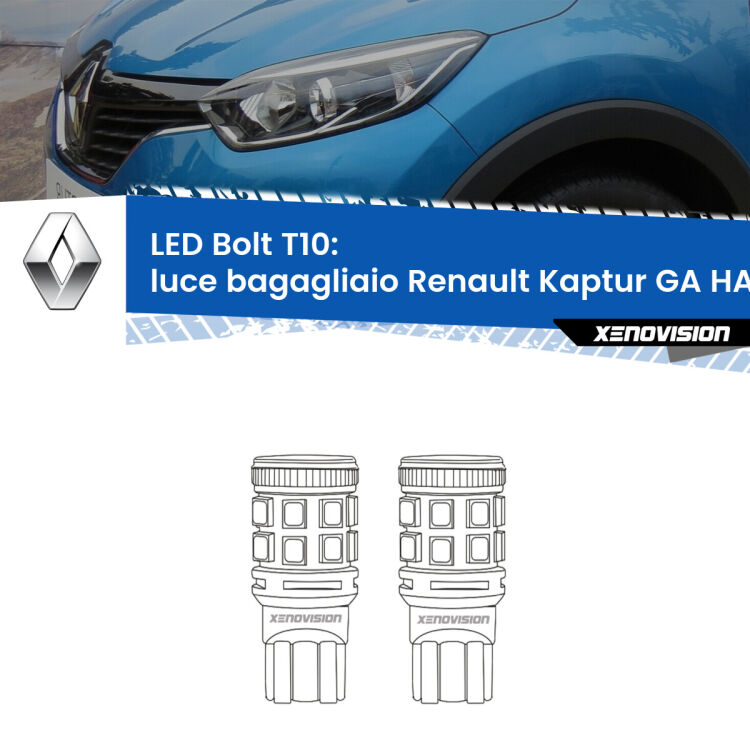 <strong>Luce Bagagliaio LED per Renault Kaptur GA</strong> HA 2016 - 2018. Coppia lampade <strong>T10</strong> modello Bolt canbus.